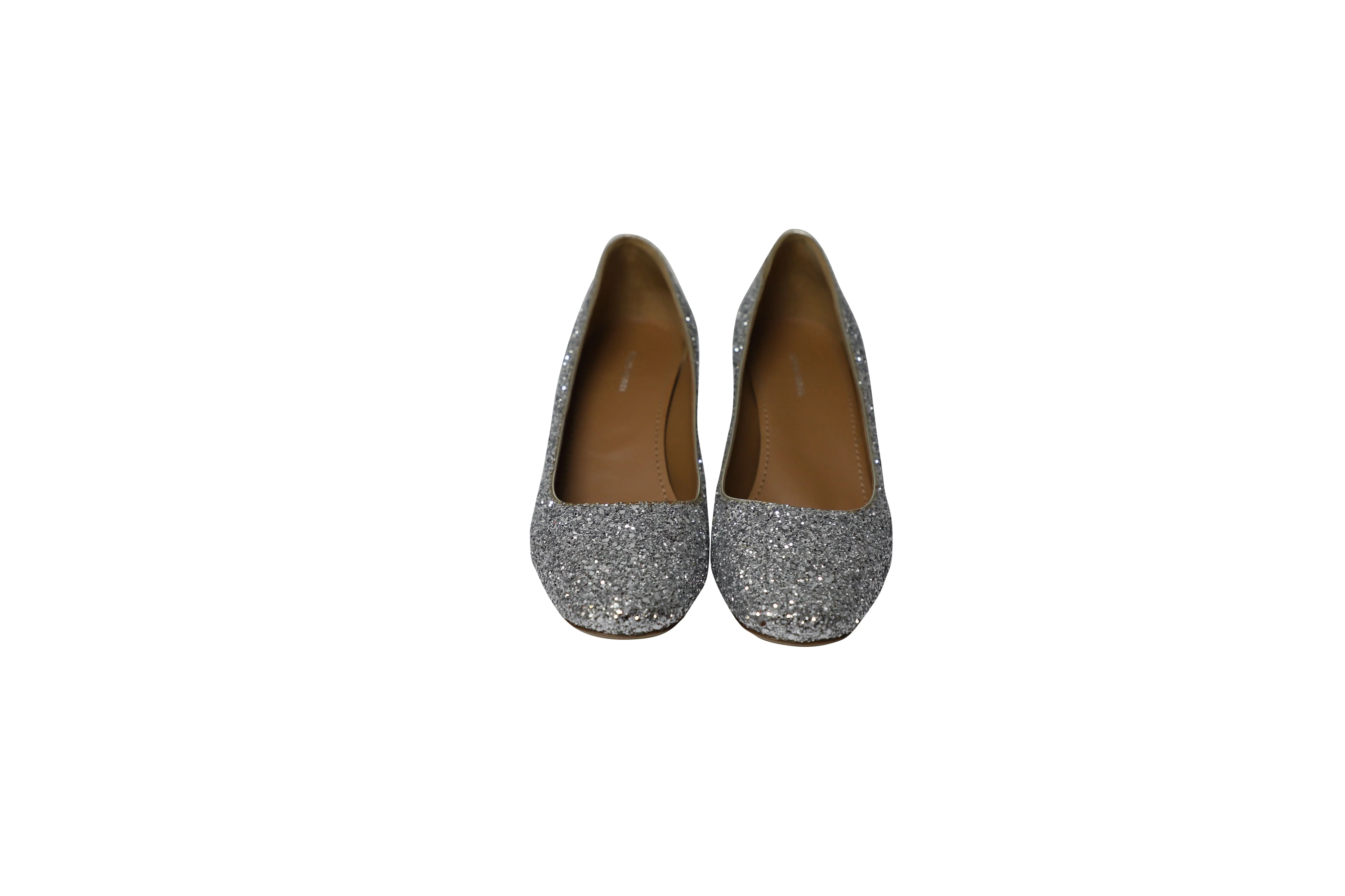 Mansur Gavriel Glittered Pumps in Silver Leather