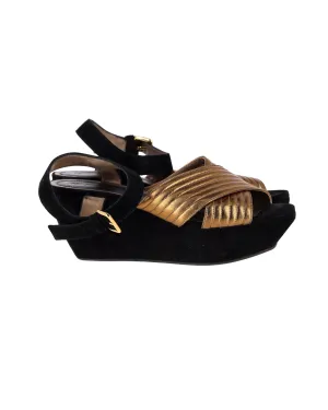 Marni Cross-Strap Platform Sandals in Bronze Leather