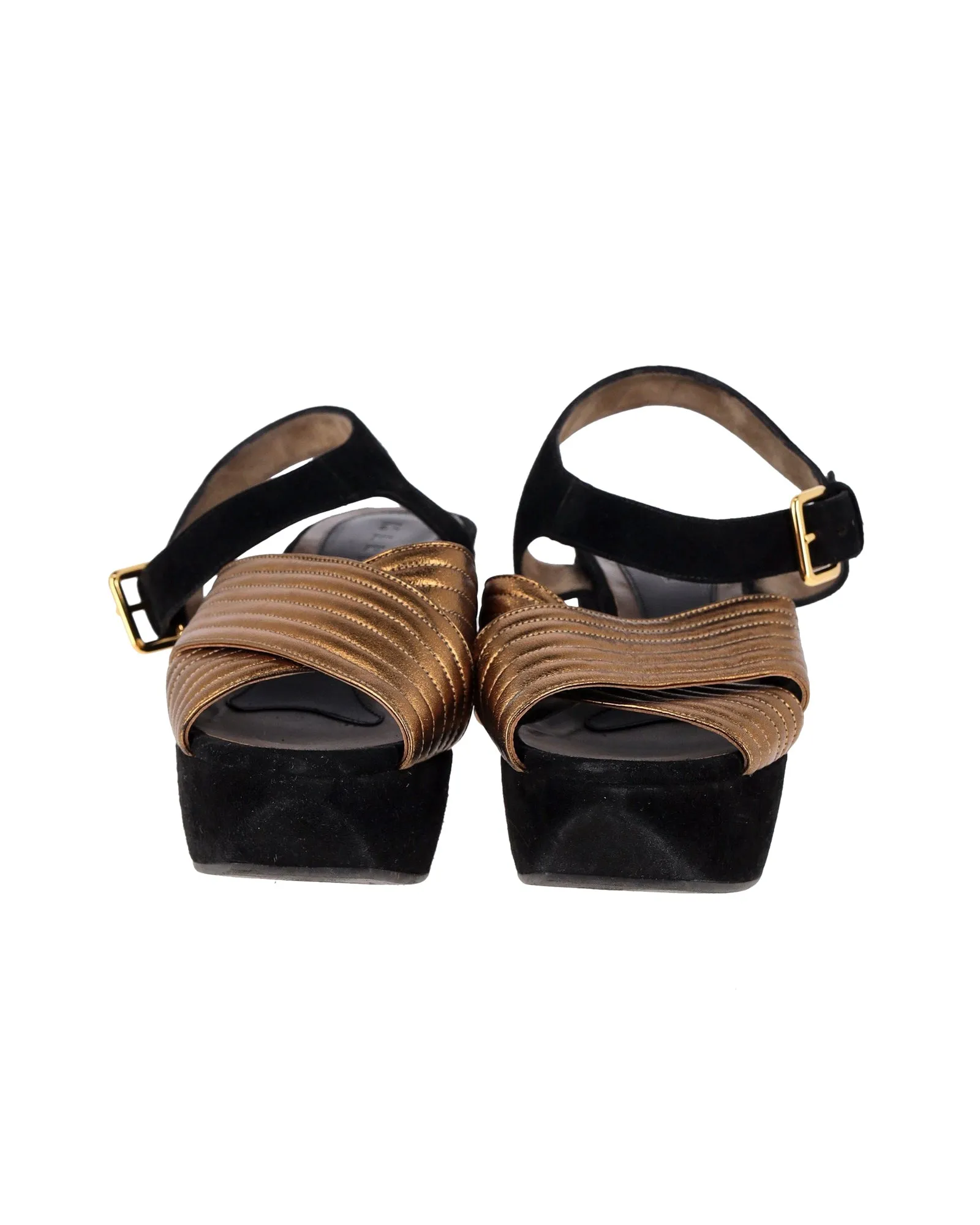 Marni Cross-Strap Platform Sandals in Bronze Leather