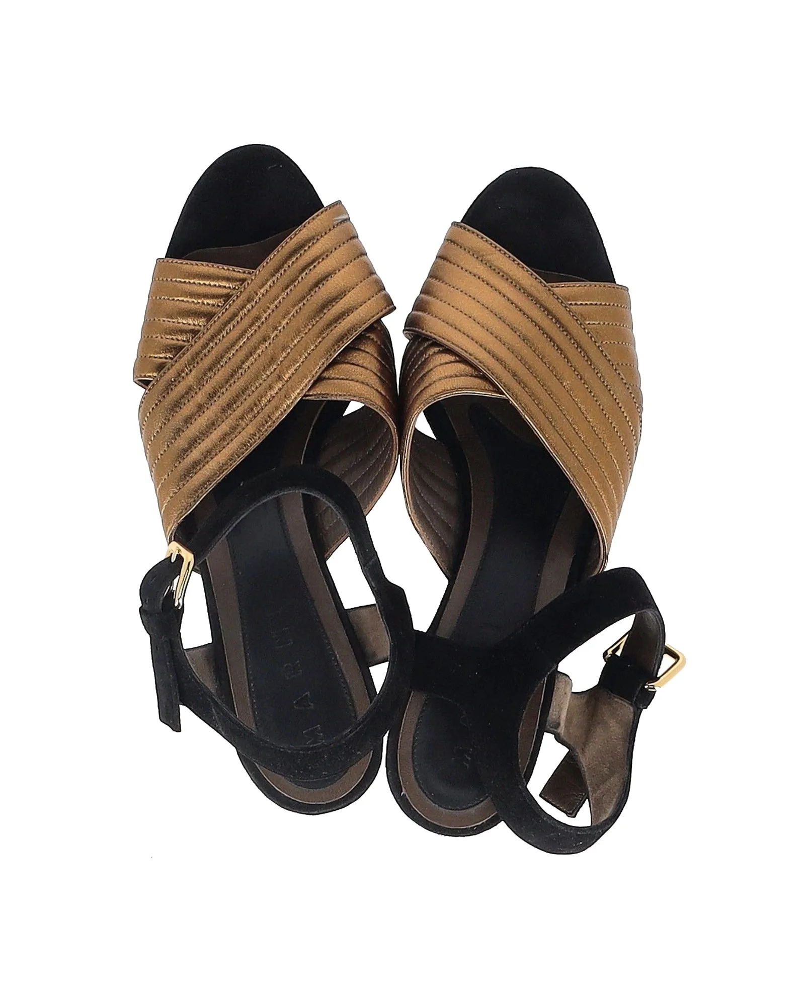 Marni Cross-Strap Platform Sandals in Bronze Leather