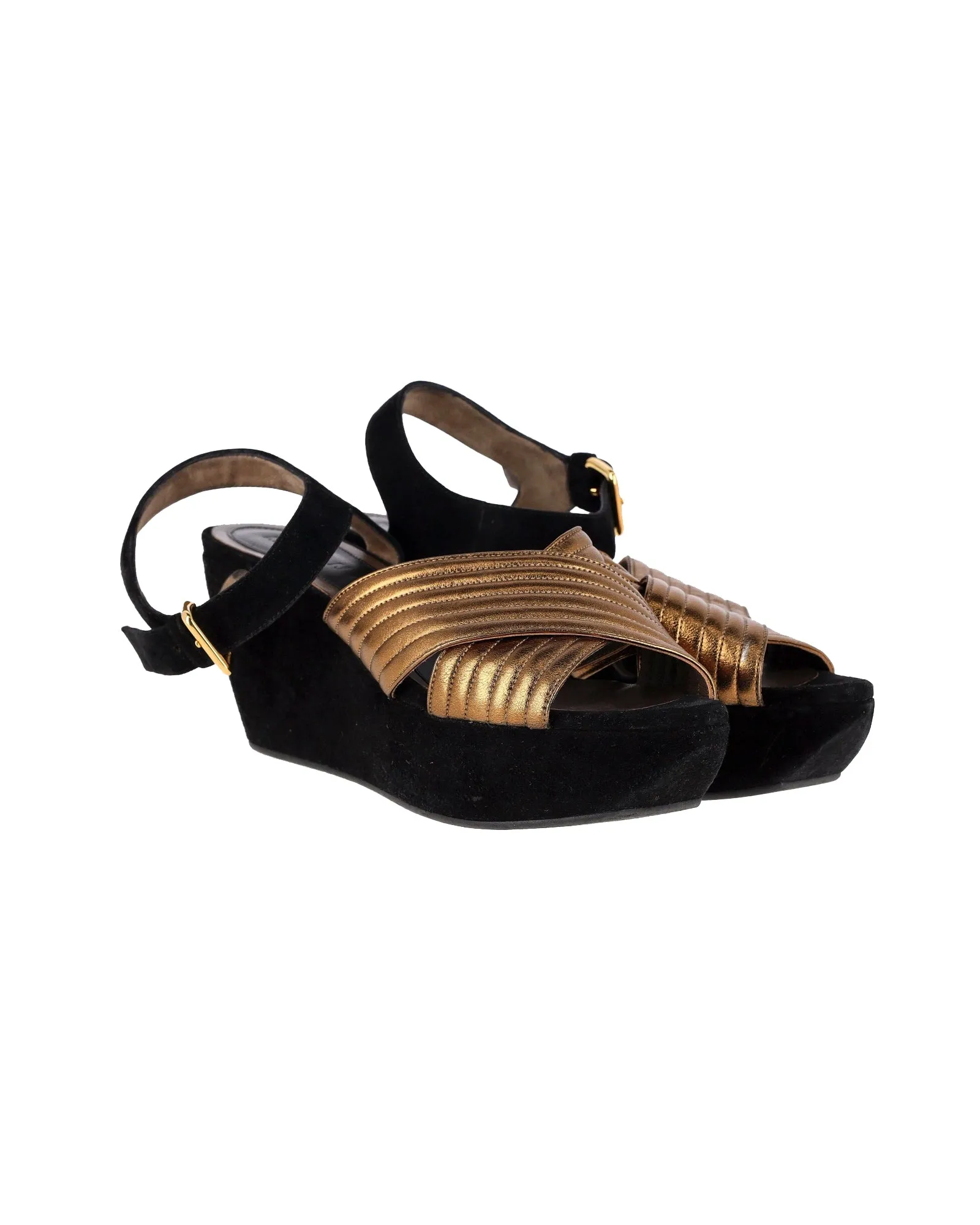 Marni Cross-Strap Platform Sandals in Bronze Leather