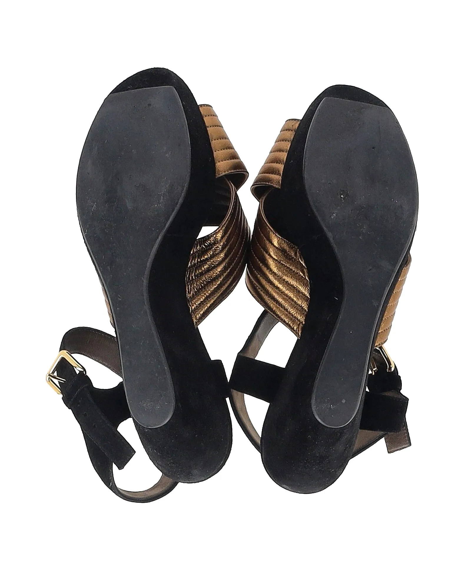 Marni Cross-Strap Platform Sandals in Bronze Leather