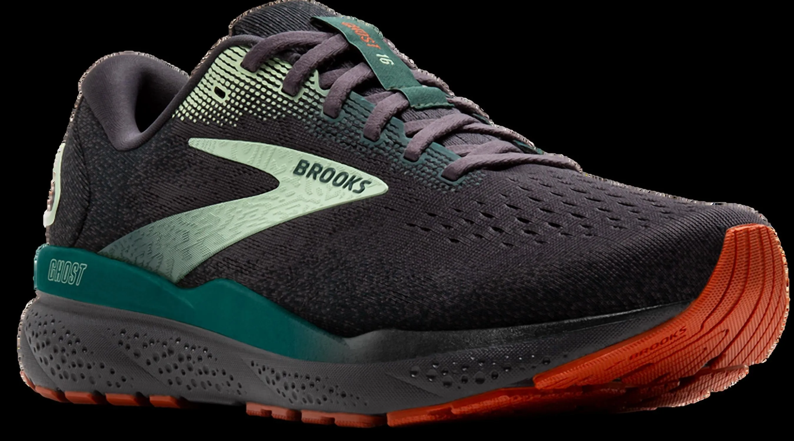 Men's Ghost 16 Running Sneakers In Blackened Pearl/june Bug/green