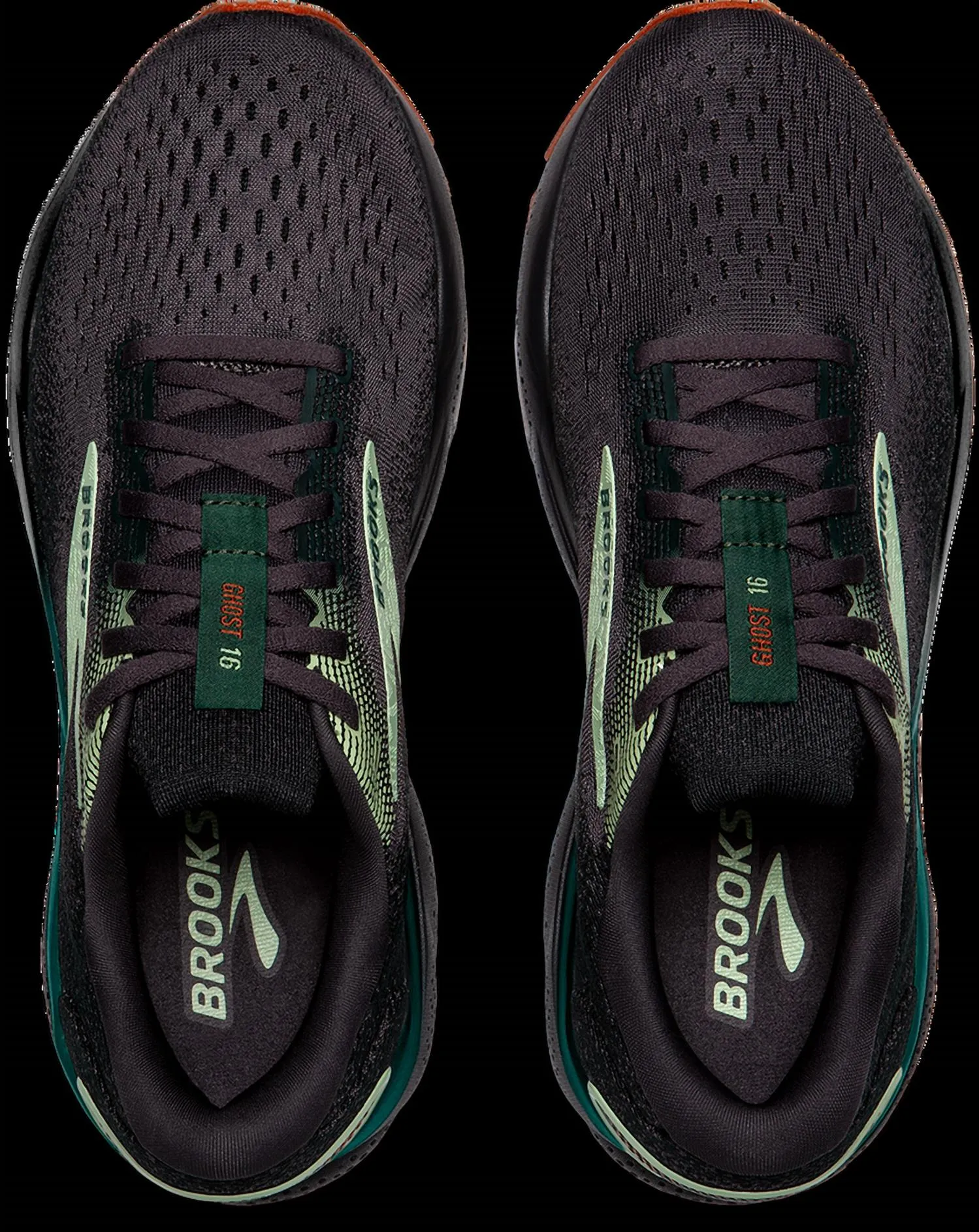 Men's Ghost 16 Running Sneakers In Blackened Pearl/june Bug/green