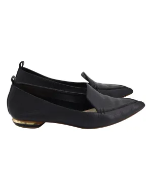 Nicholas Kirkwood Beya Pointed-Toe Loafers in Black Calfskin Leather