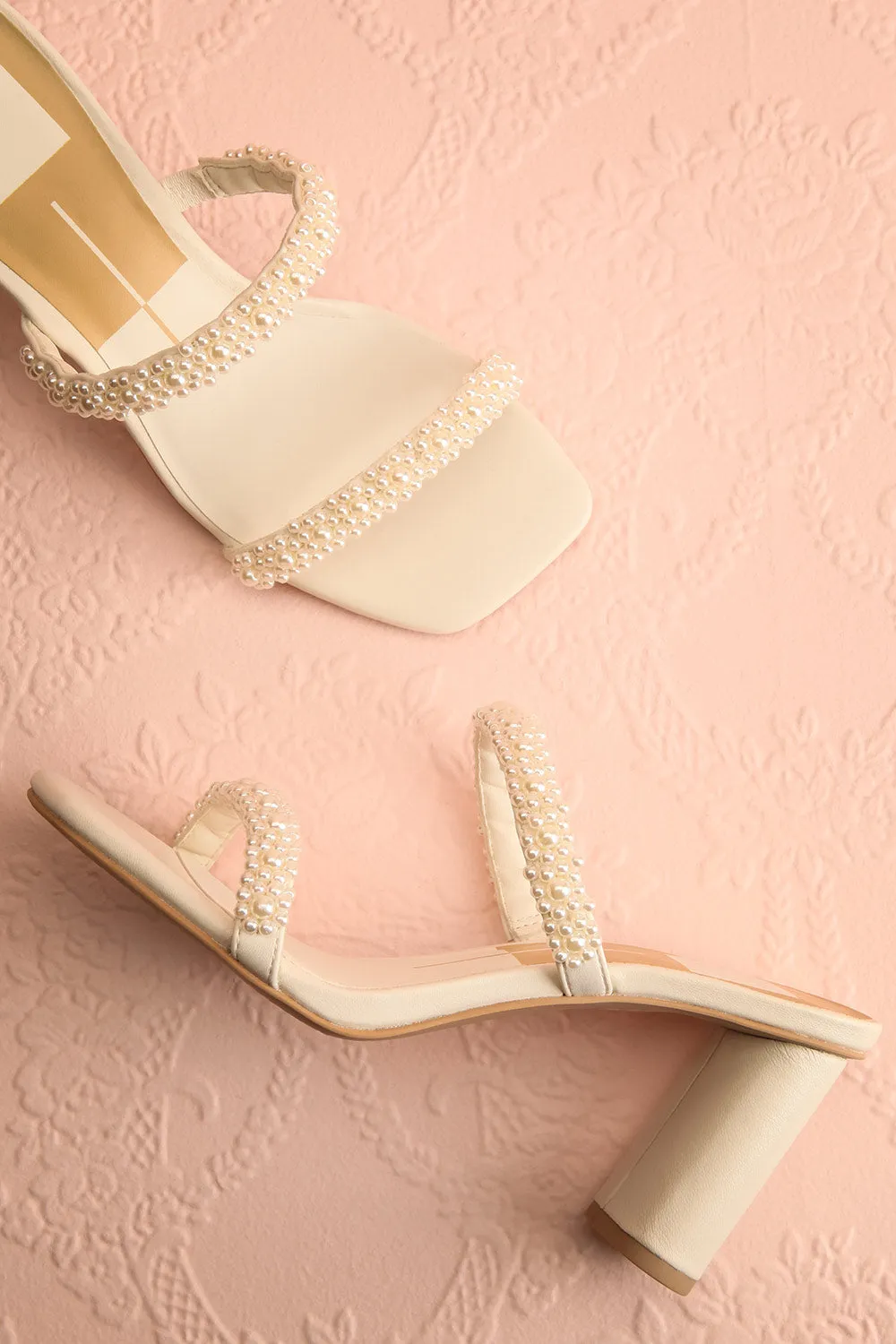 Nolah Ivory | White Strappy Sandals with Pearls