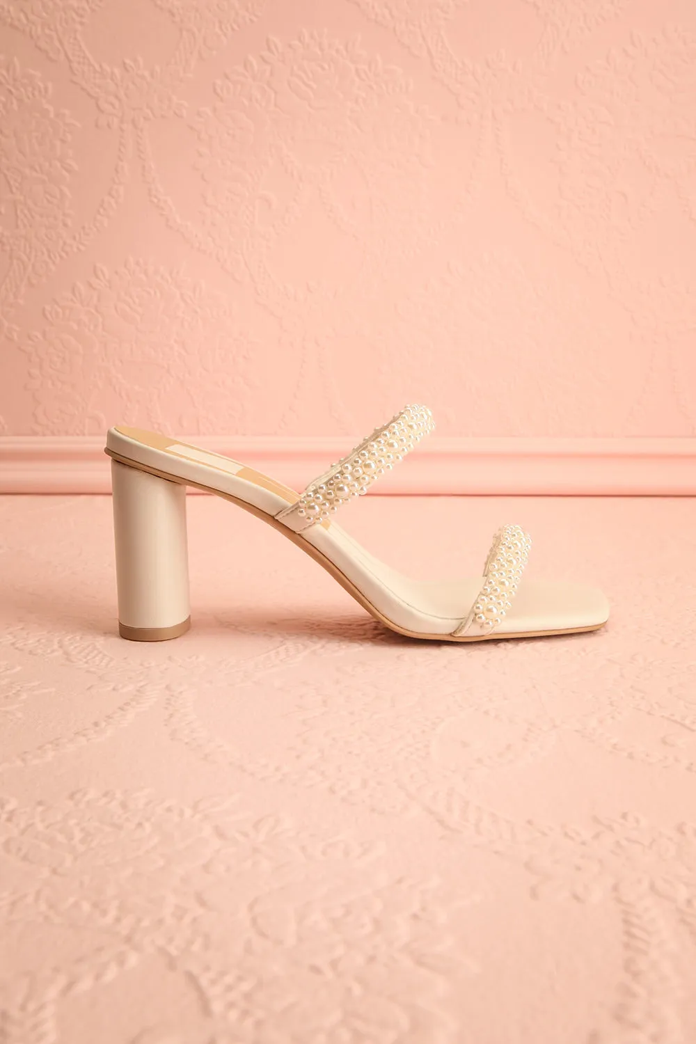 Nolah Ivory | White Strappy Sandals with Pearls