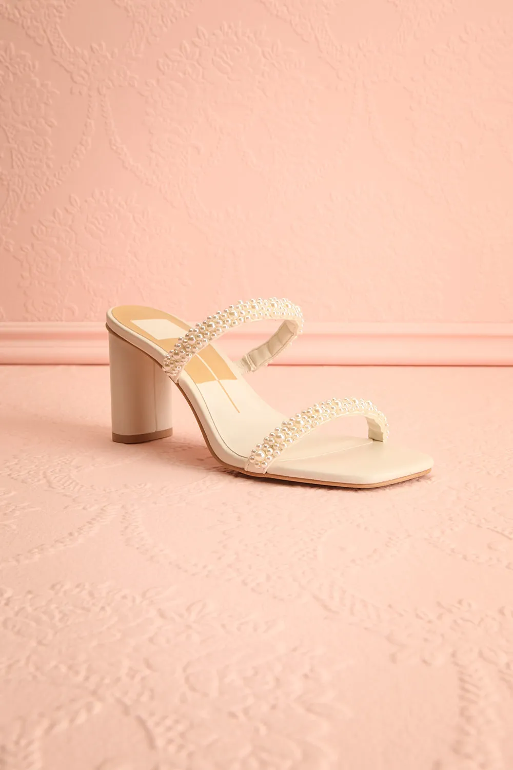 Nolah Ivory | White Strappy Sandals with Pearls