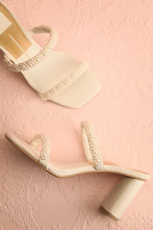Nolah Ivory | White Strappy Sandals with Pearls