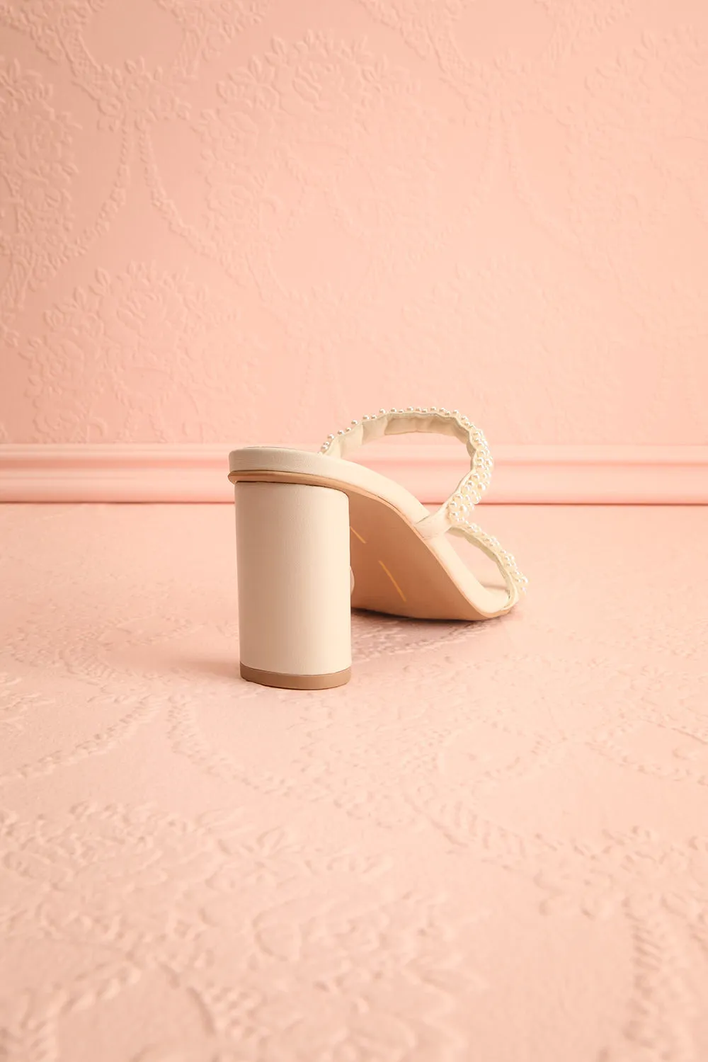 Nolah Ivory | White Strappy Sandals with Pearls