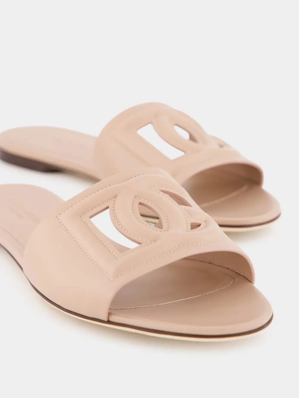 Pale Pink DG Logo Calfskin Flat Slides