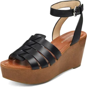 Pastya Womens Leather Ankle Strap Platform Sandals