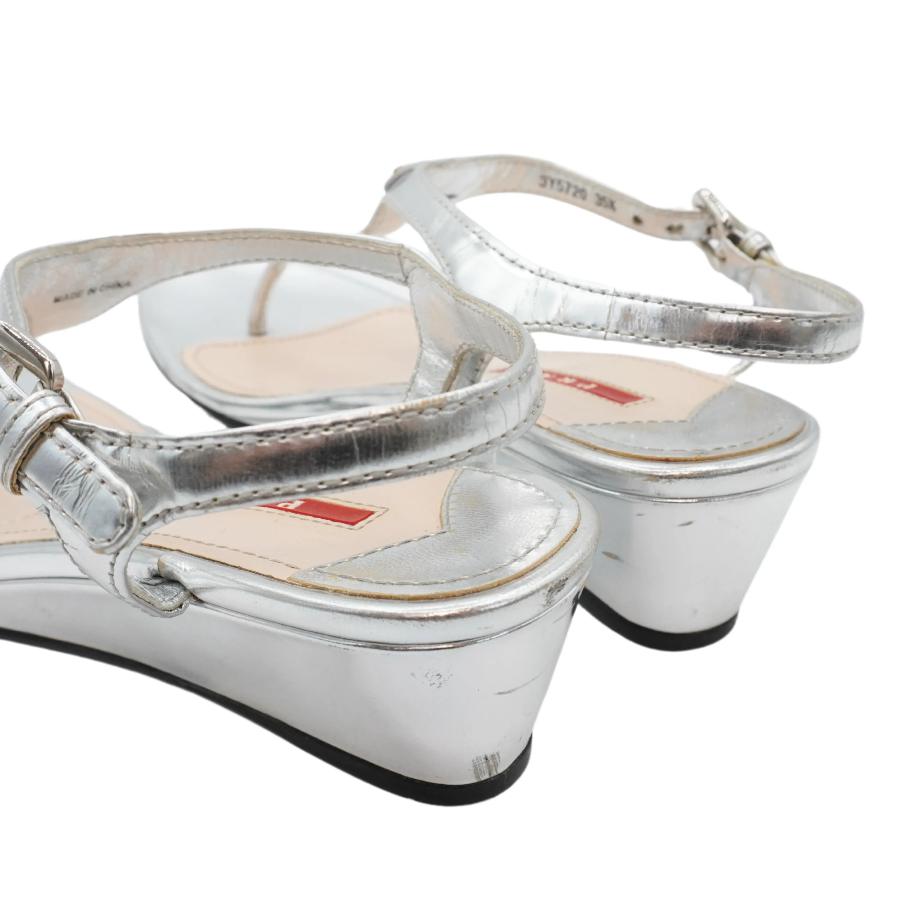 Prada Metallic Wedge Sandals - Women's 35.5