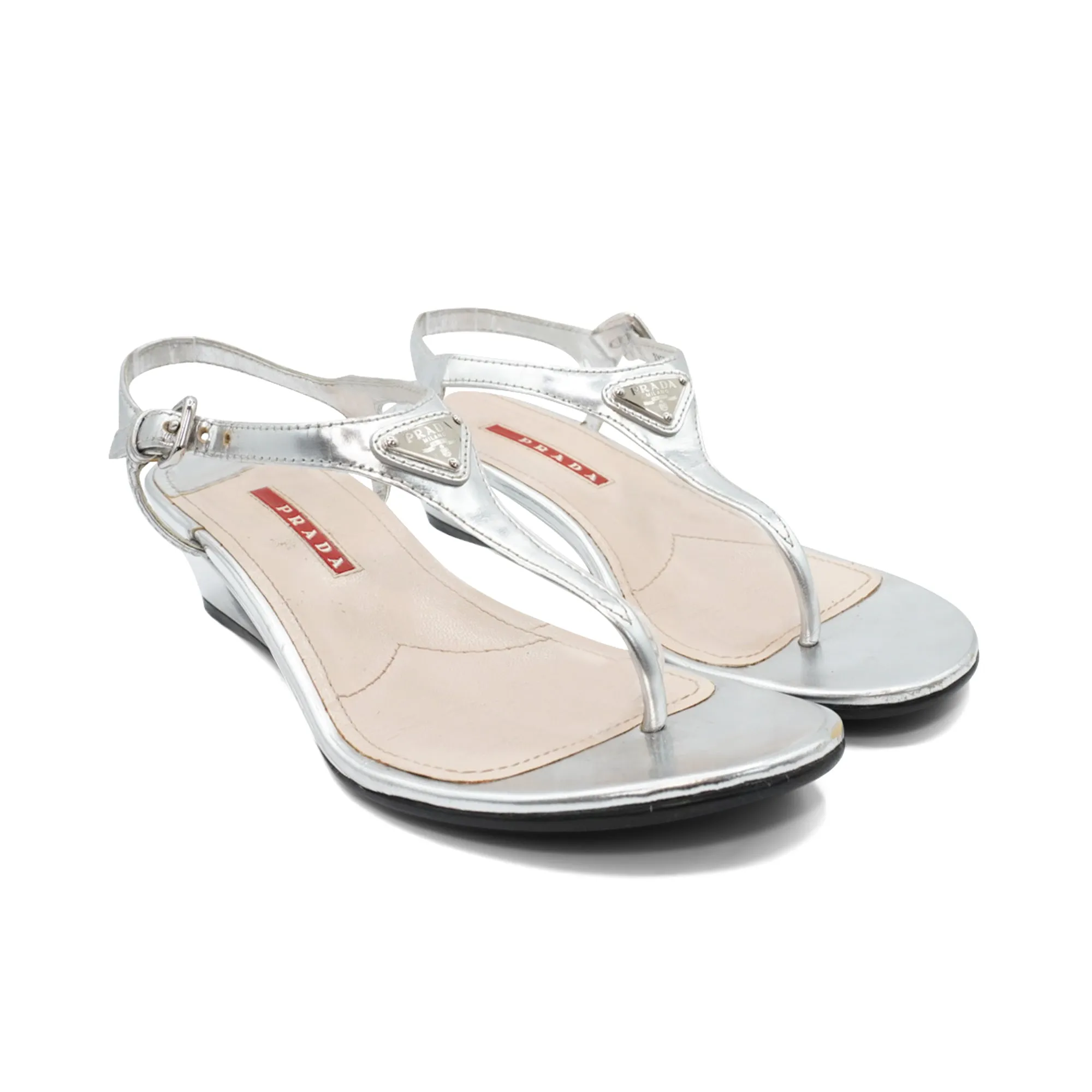 Prada Metallic Wedge Sandals - Women's 35.5