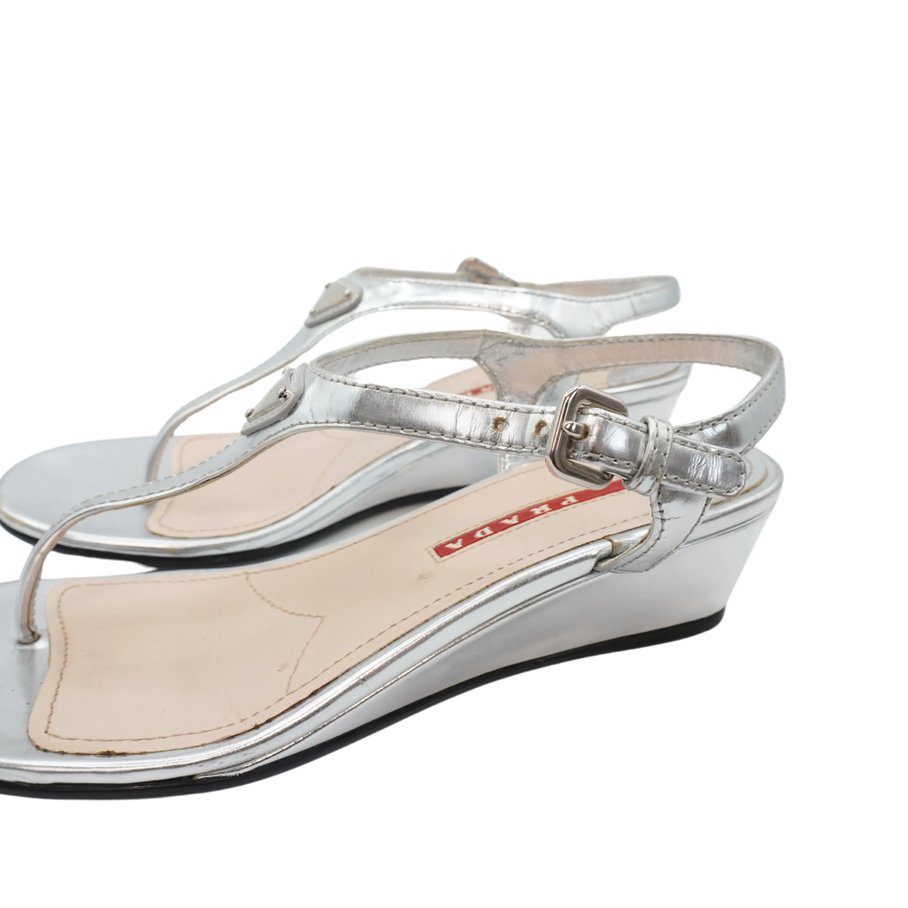Prada Metallic Wedge Sandals - Women's 35.5