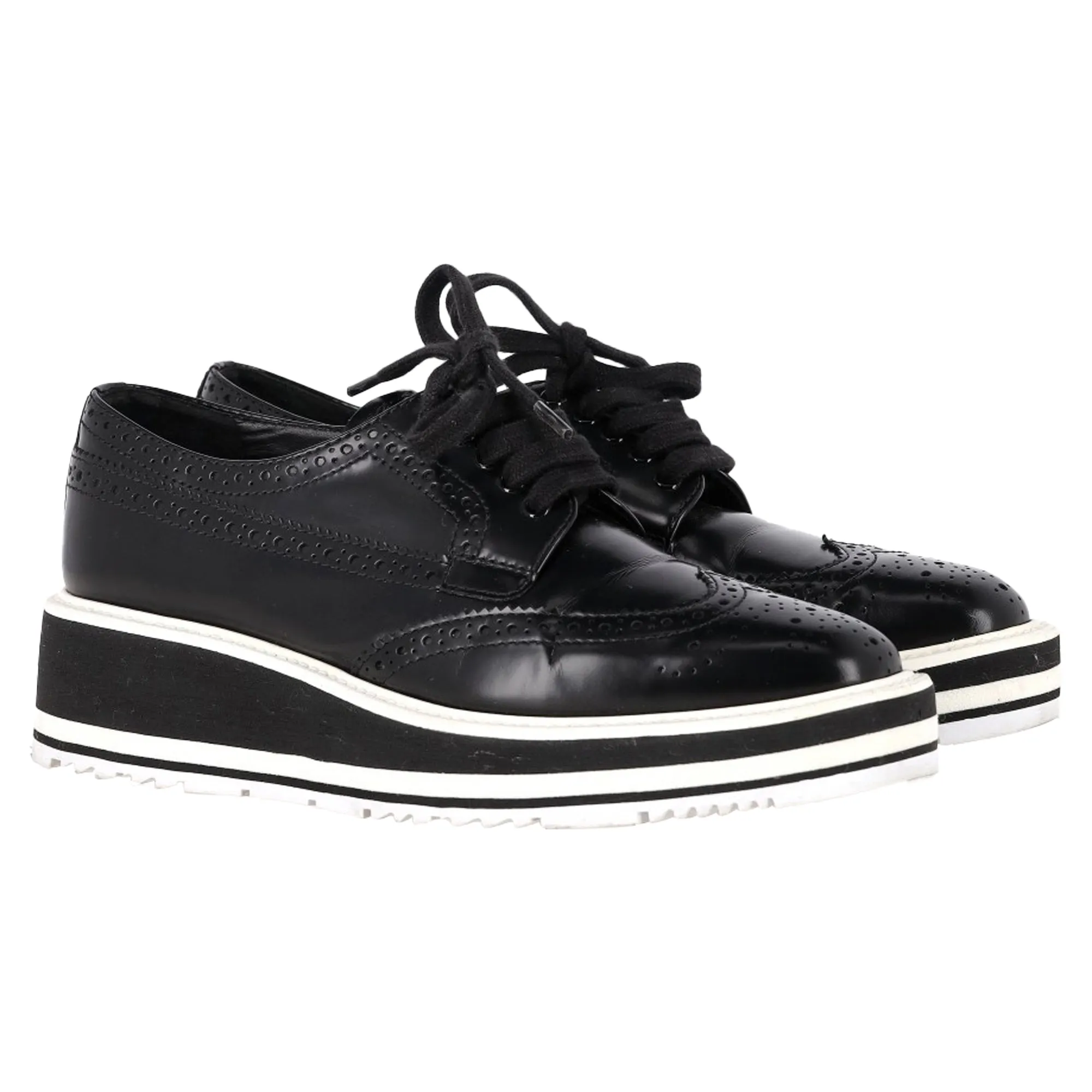 Prada Platform Brogues in Black Leather
