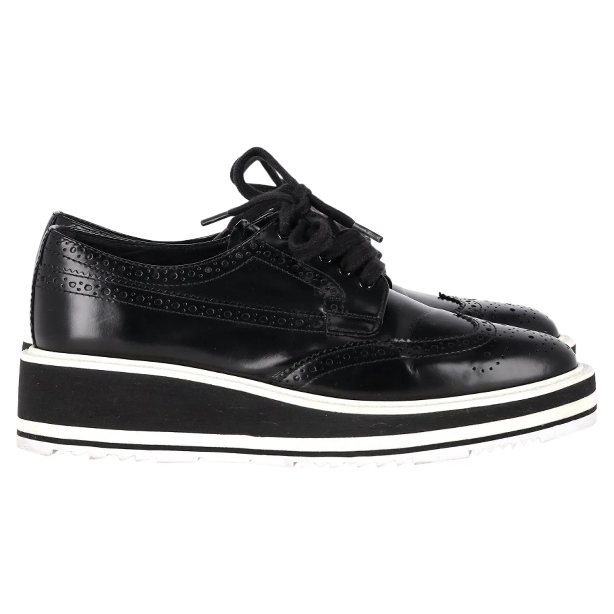 Prada Platform Brogues in Black Leather