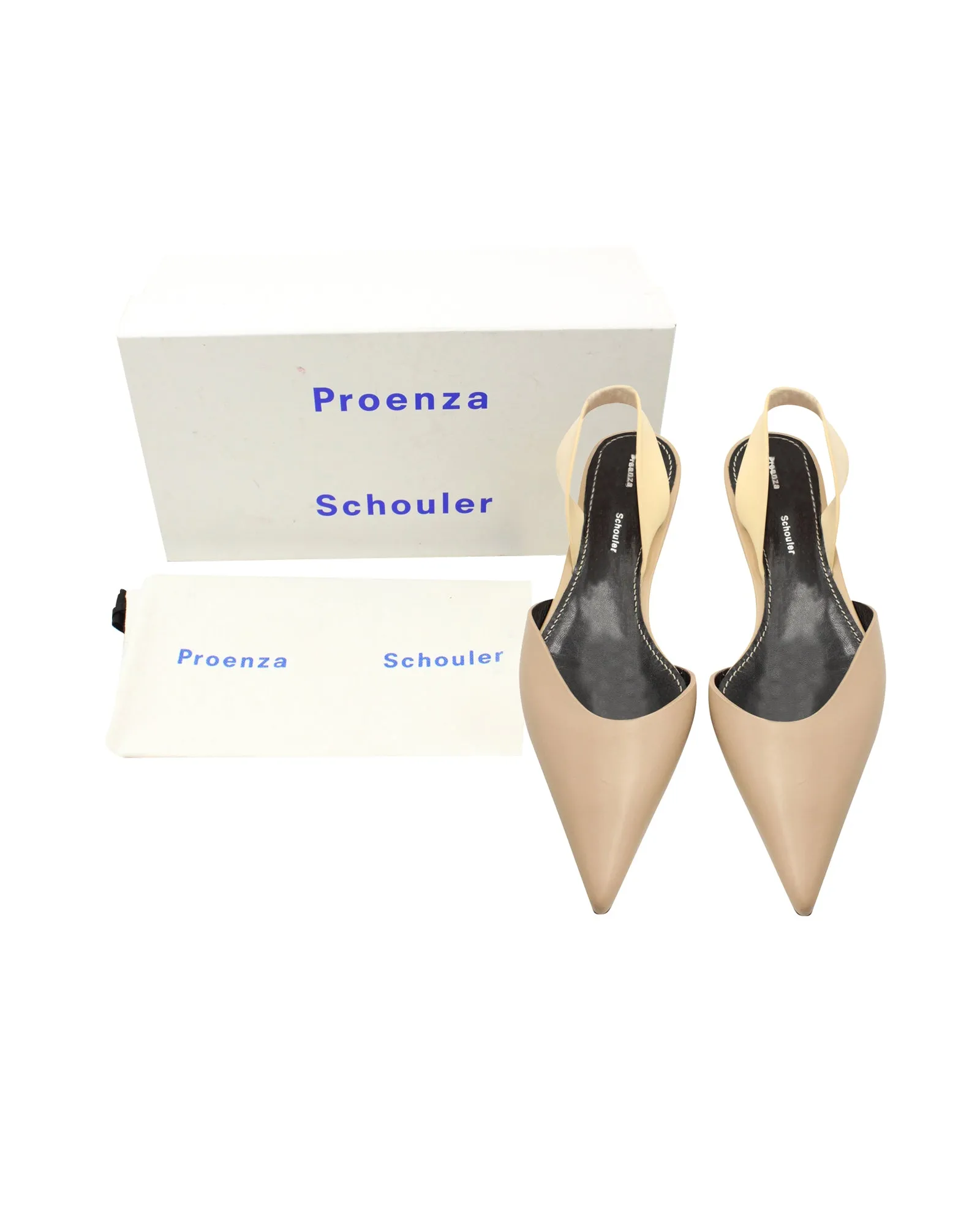 Proenza Schouler Slingback Pointed Flats in Beige Leather