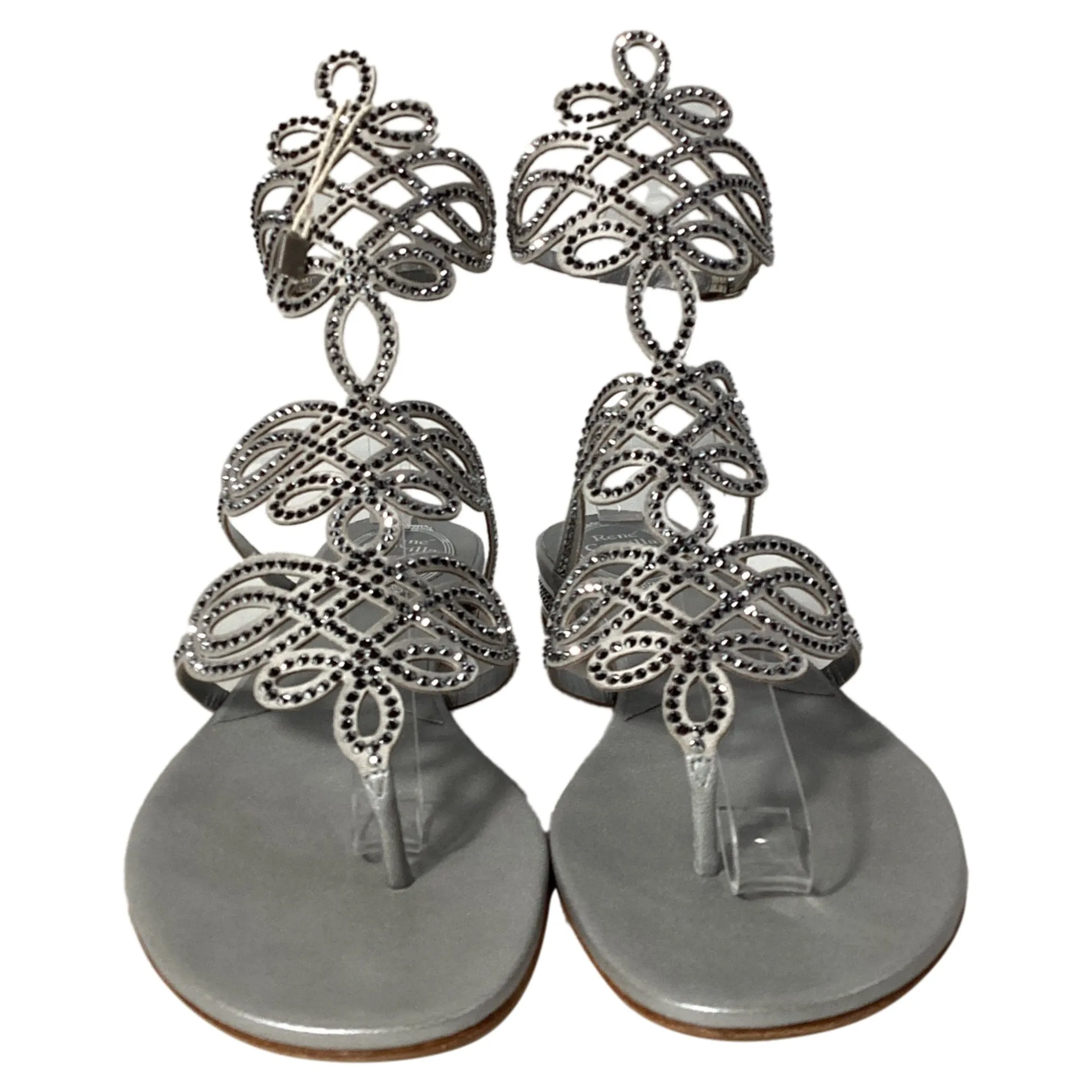 Ren Caovilla Crystal-Embellished Sandals in Silver Leather