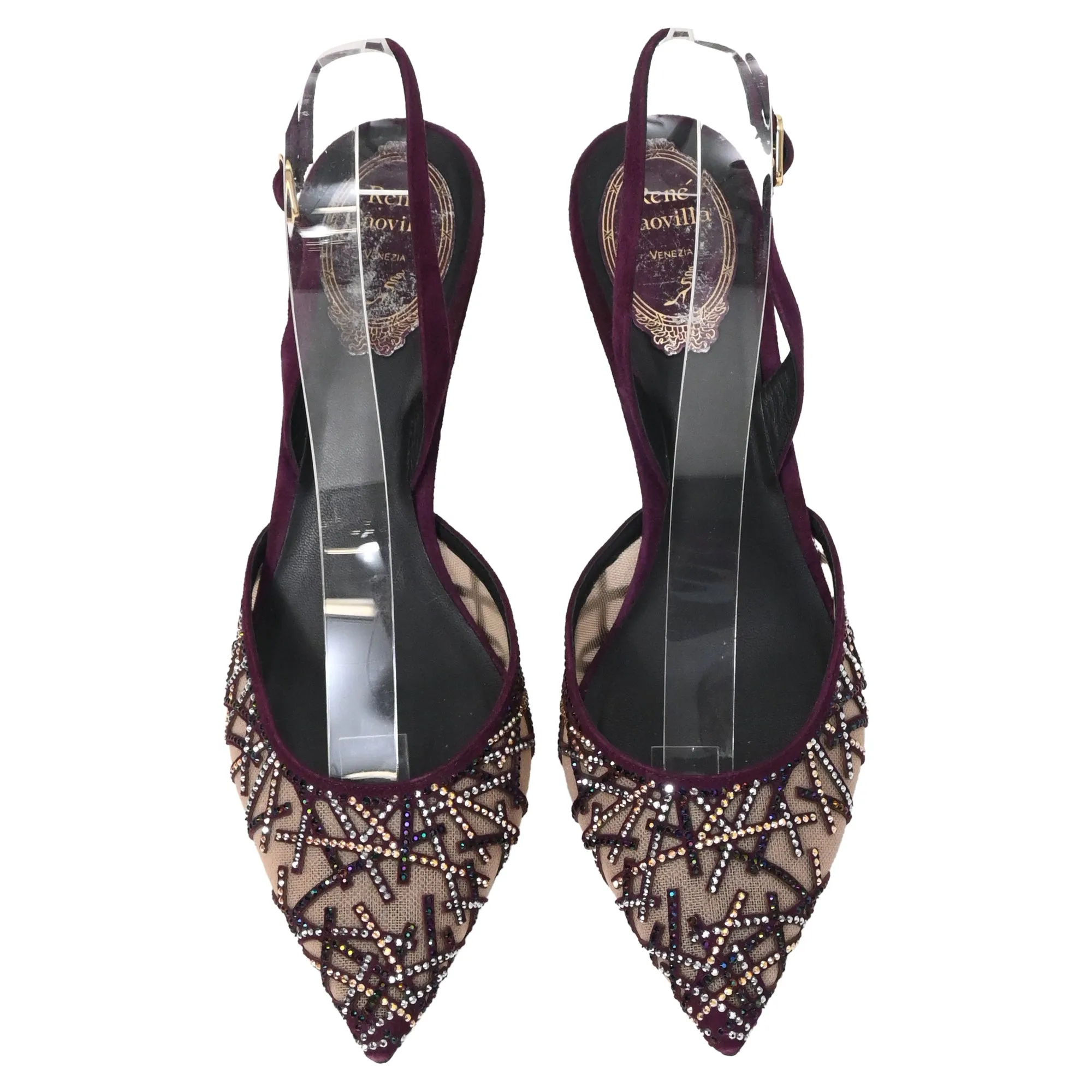 Ren Caovilla Crystal Embellished Slingback Slingback Pumps in Purple Suede