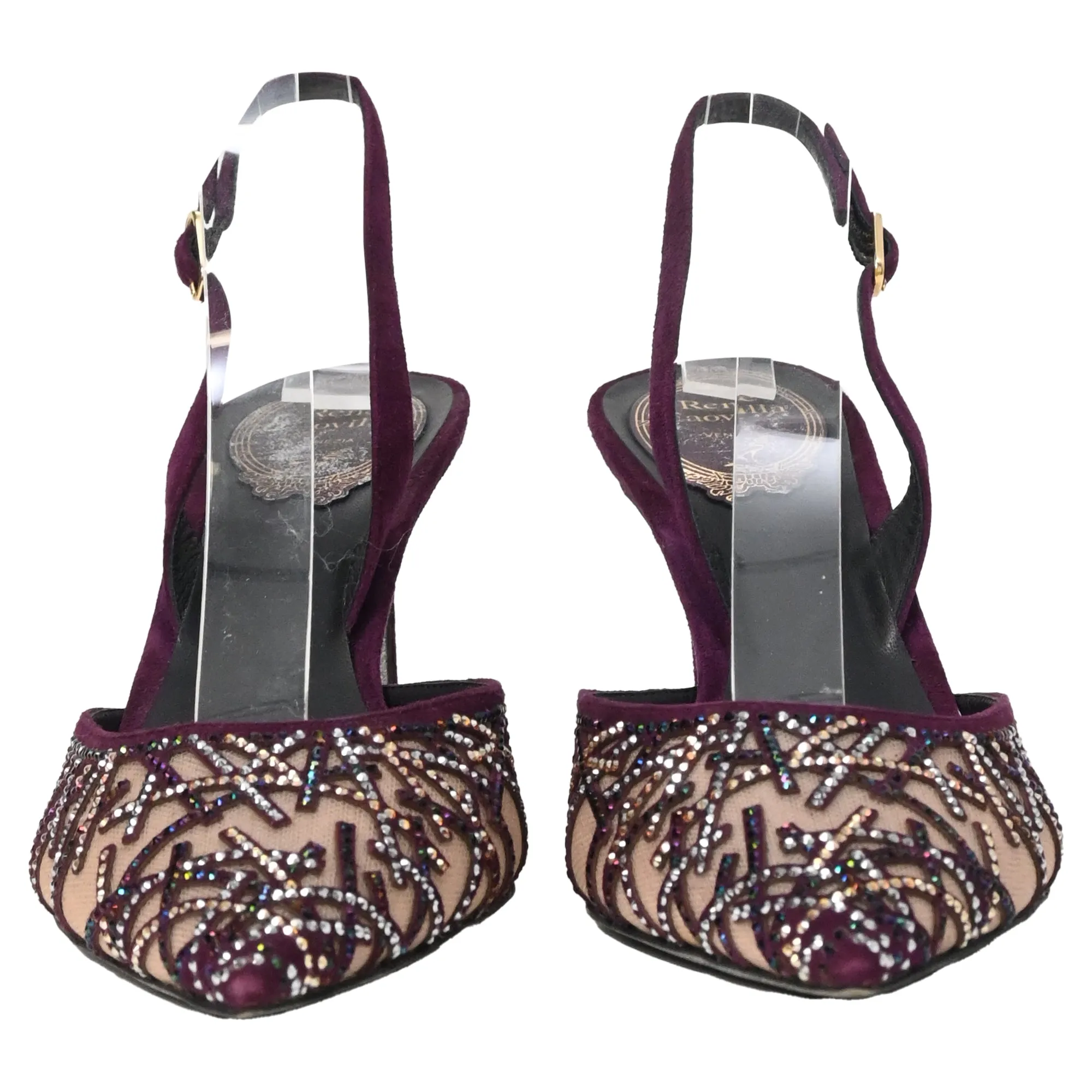 Ren Caovilla Crystal Embellished Slingback Slingback Pumps in Purple Suede