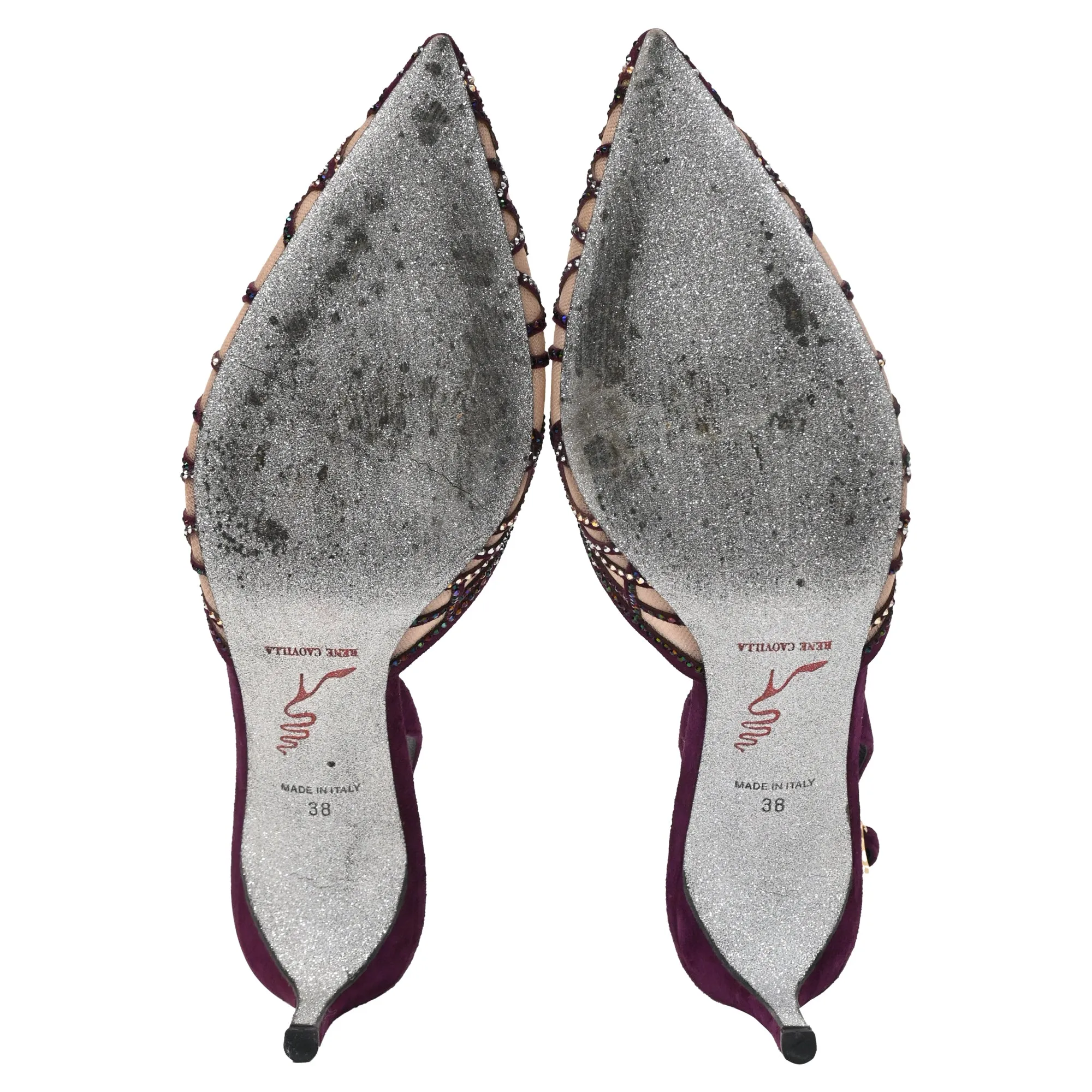 Ren Caovilla Crystal Embellished Slingback Slingback Pumps in Purple Suede