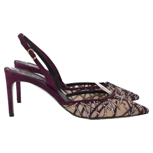 Ren Caovilla Crystal Embellished Slingback Slingback Pumps in Purple Suede