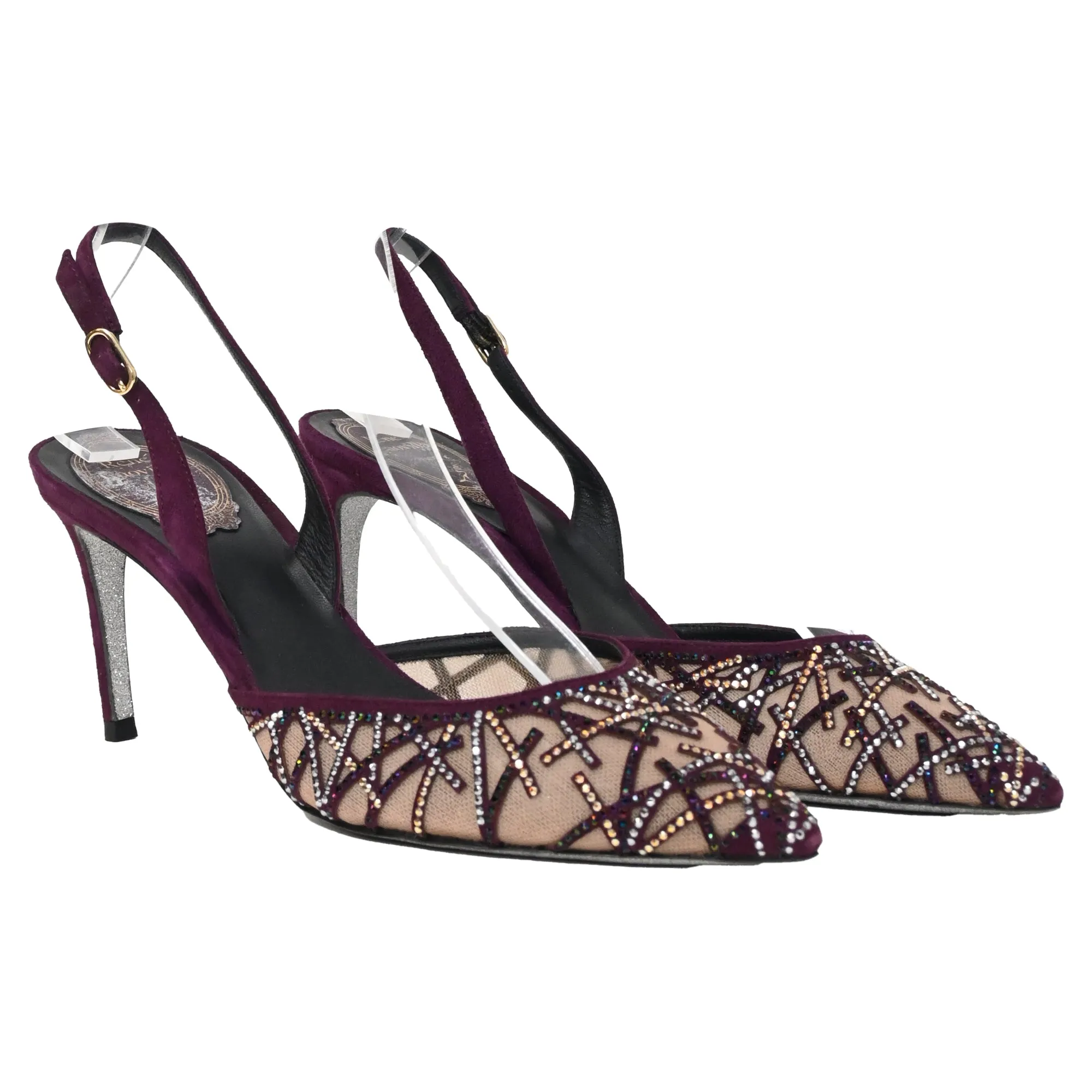 Ren Caovilla Crystal Embellished Slingback Slingback Pumps in Purple Suede