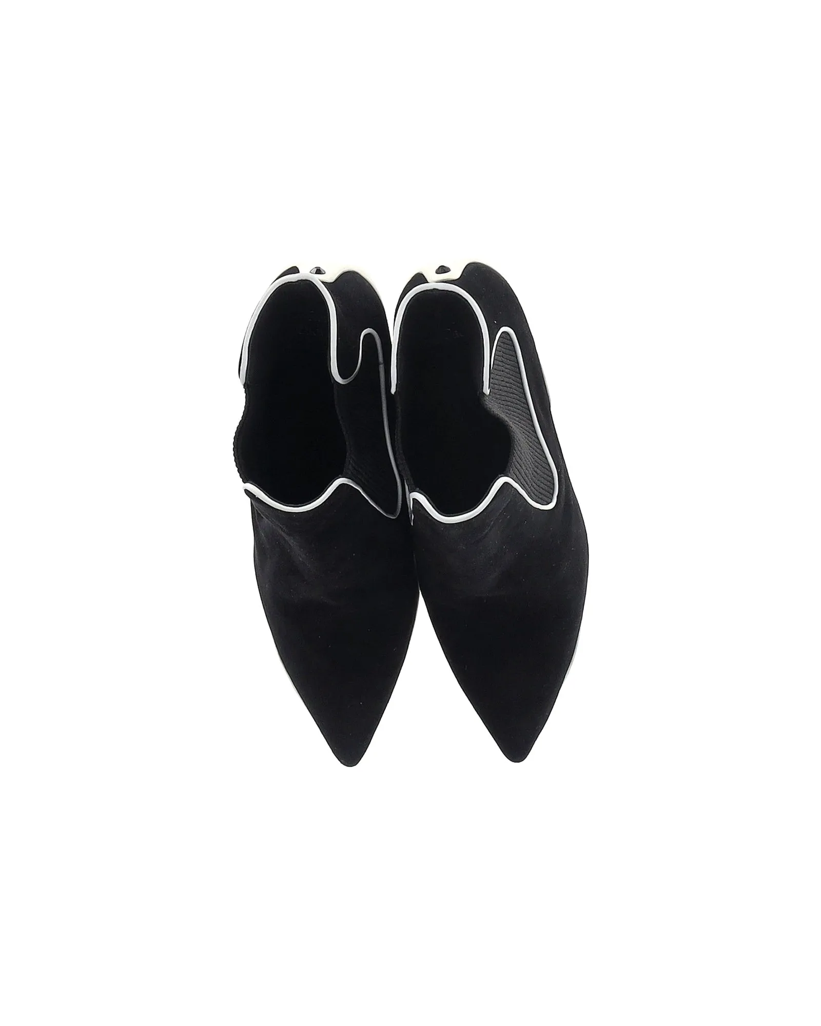 Ren Caovilla Ribbed Side Ankle Boots In Black Suede