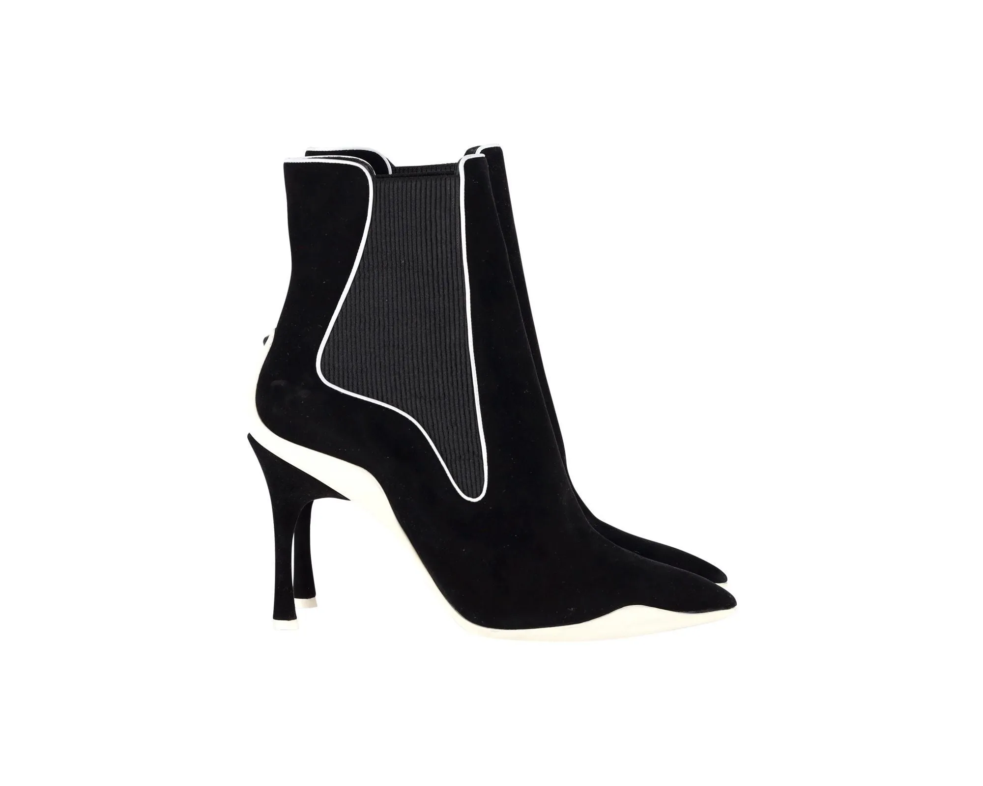 Ren Caovilla Ribbed Side Ankle Boots In Black Suede