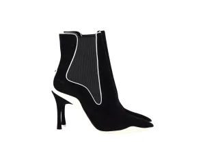 Ren Caovilla Ribbed Side Ankle Boots In Black Suede