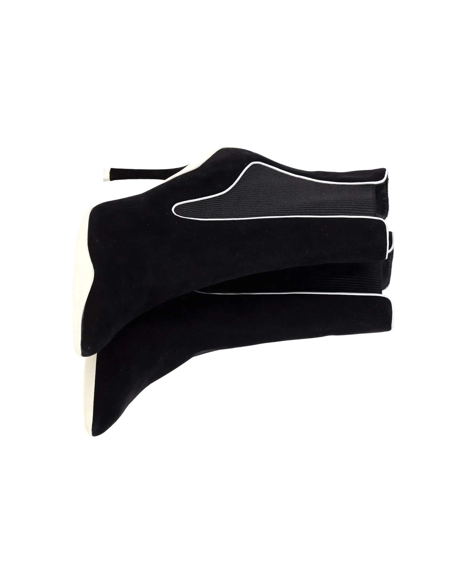 Ren Caovilla Ribbed Side Ankle Boots In Black Suede