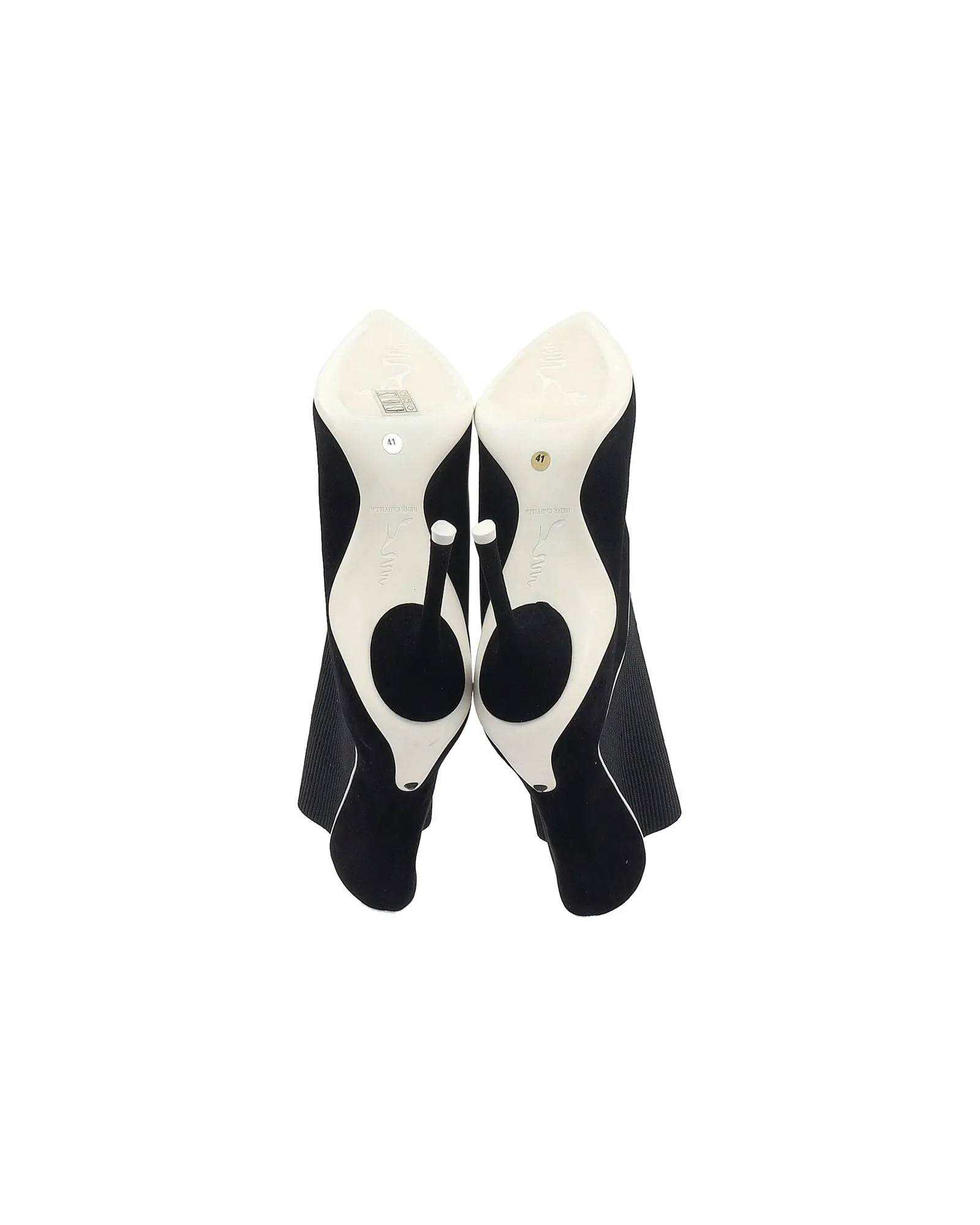 Ren Caovilla Ribbed Side Ankle Boots In Black Suede