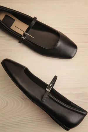 Reyes Black | Leather Ballerina Flats