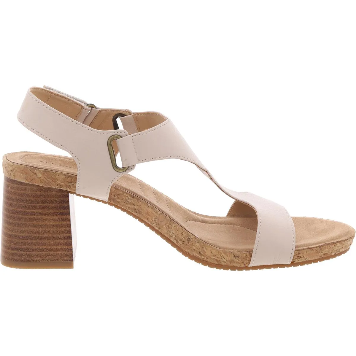 Salud Womens Block Heel Faux Leather T-Strap Sandals