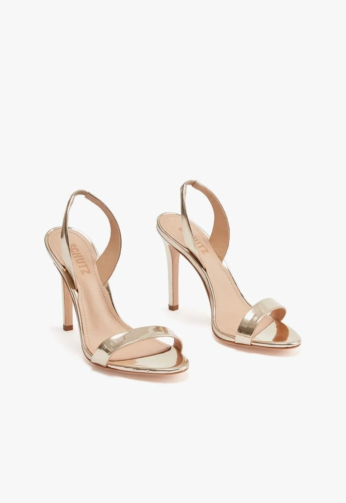 Schutz Luriane Sandals Women's 6.5 Gold Metallic Slingback Stiletto Heels FZP520