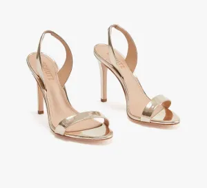 Schutz Luriane Sandals Women's 6.5 Gold Metallic Slingback Stiletto Heels FZP520