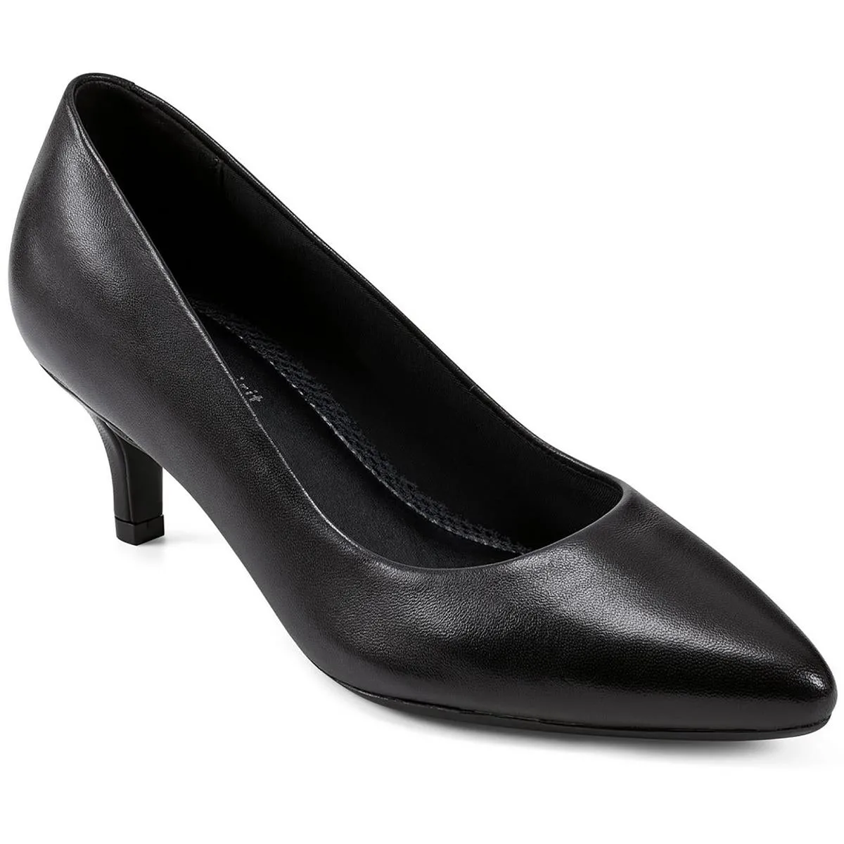 SELEXIE Womens Mesh Inset Leather Kitten Heels