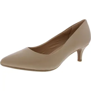 SELEXIE Womens Mesh Inset Leather Kitten Heels