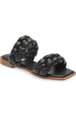 Steve Madden Spain Sandals Womens US 6 Black Braided Straps Slip-On Slide KHD313
