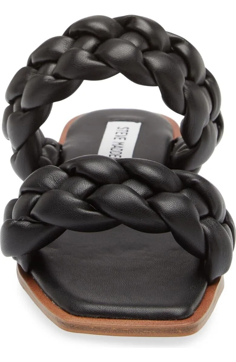 Steve Madden Spain Sandals Womens US 6 Black Braided Straps Slip-On Slide KHD313