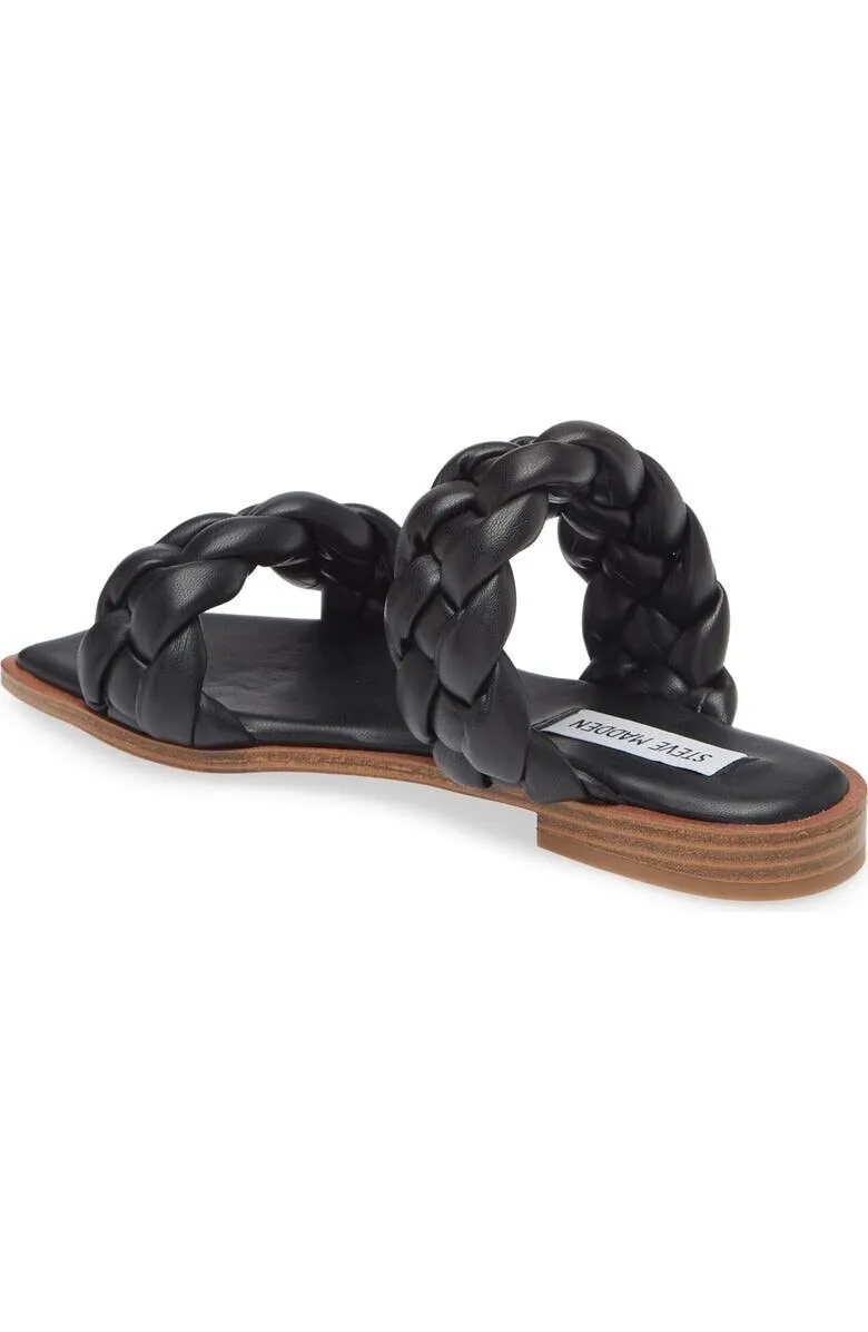 Steve Madden Spain Sandals Womens US 6 Black Braided Straps Slip-On Slide KHD313