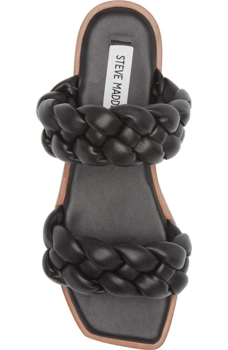 Steve Madden Spain Sandals Womens US 6 Black Braided Straps Slip-On Slide KHD313