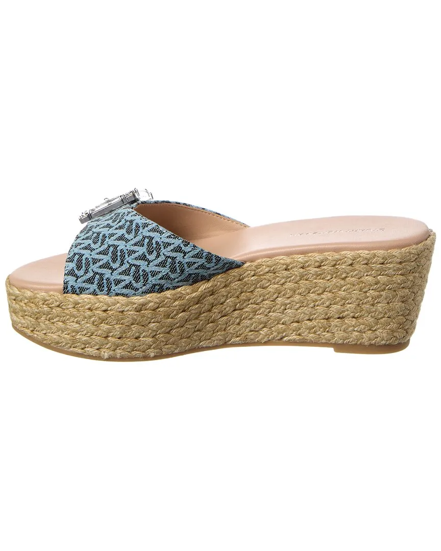 Stuart Weitzman June 75 Leather & Canvas Wedge Slide
