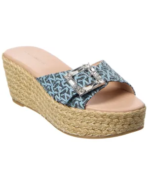 Stuart Weitzman June 75 Leather & Canvas Wedge Slide