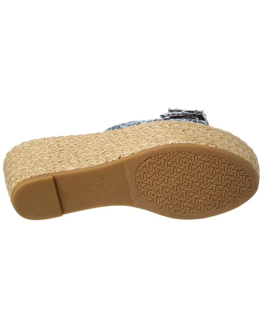 Stuart Weitzman June 75 Leather & Canvas Wedge Slide