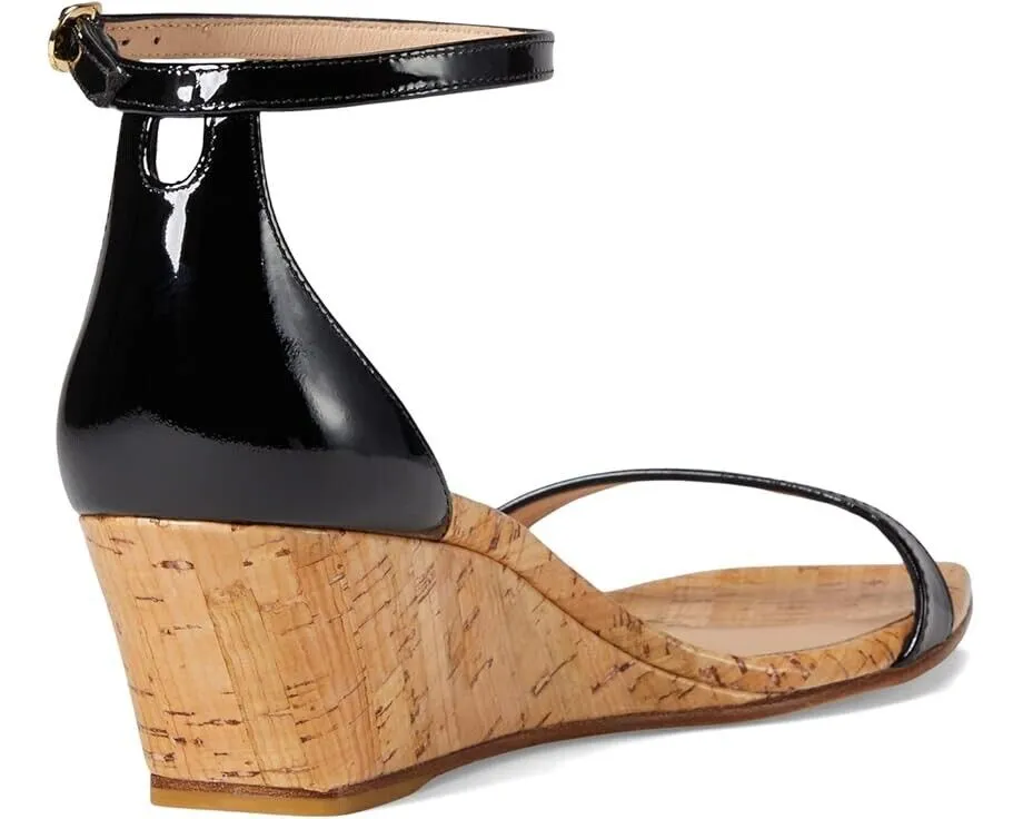 Stuart Weitzman Nudistcurve 50 Sandals Womens 7.5 Black Ankle Strap Wedge KHD070