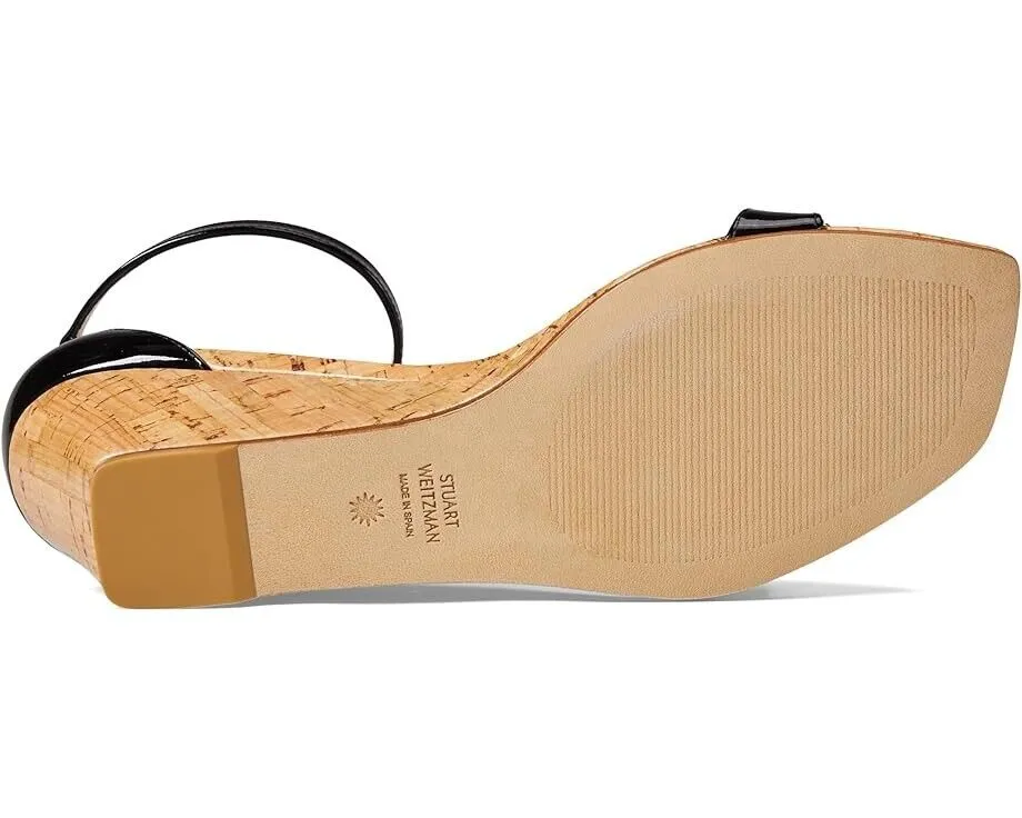 Stuart Weitzman Nudistcurve 50 Sandals Womens 7.5 Black Ankle Strap Wedge KHD070
