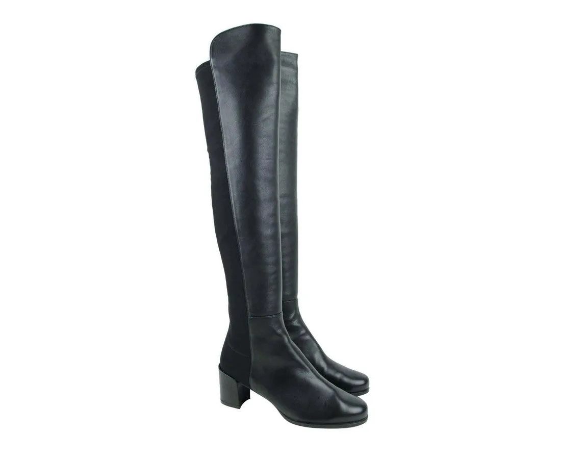 Stuart Weitzman Women's Mid Nappa Leather With Elastic Back Heel Knee Boot