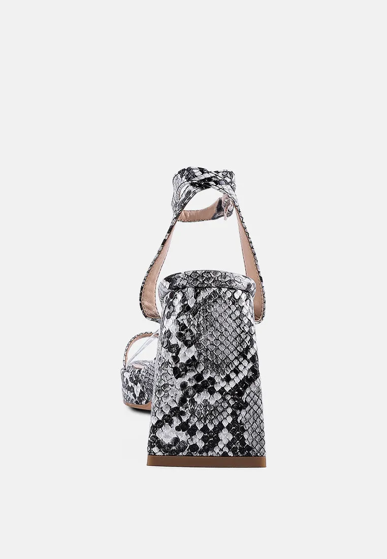 such flirt snake pattern block heeled sandals